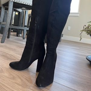 In perfect condition! Over the knee black suede  3.5” high heel boots.